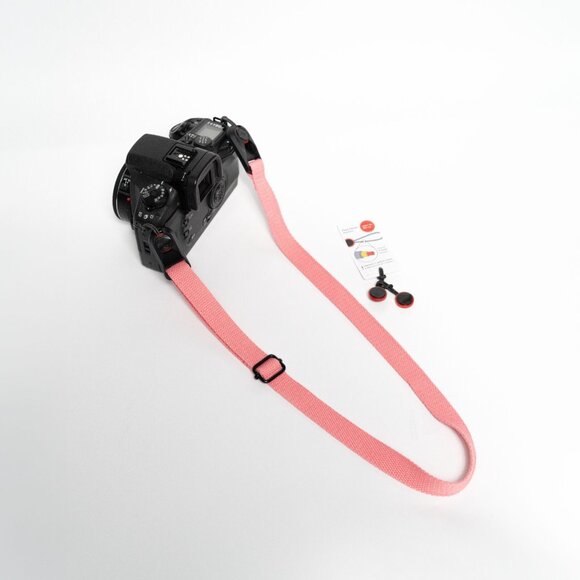 Small Adjustable 20-35" Pink Camera Neck Strap w/ Peak Design Anchors / Cotton - Picture 5 of 14